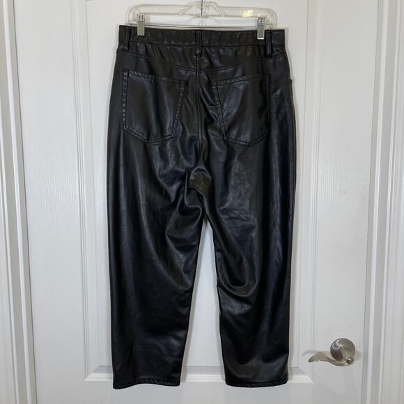 Abercrombie & Fitch Vegan Leather Ankle Straight Pants Black High Rise 14 Short - Picture 6 of 6